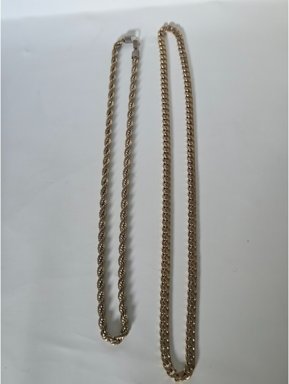 Lot of 2 Gold Tone Chain Necklaces Rope Twist and Cuban Link Costume Jewelry